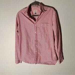 J. Crew Red and White Striped Men's Shirt